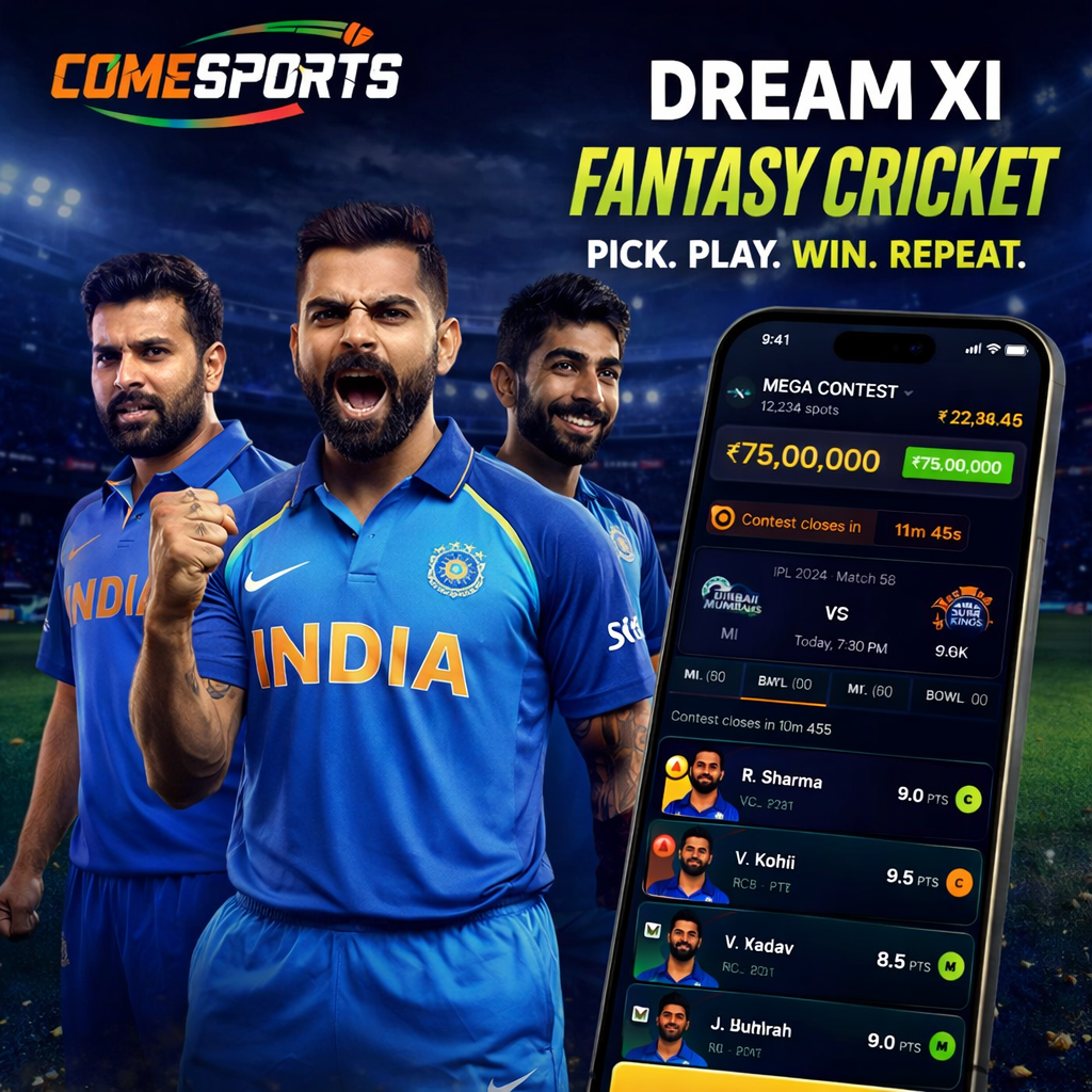 Come Guru Club fantasy cricket and India team visual